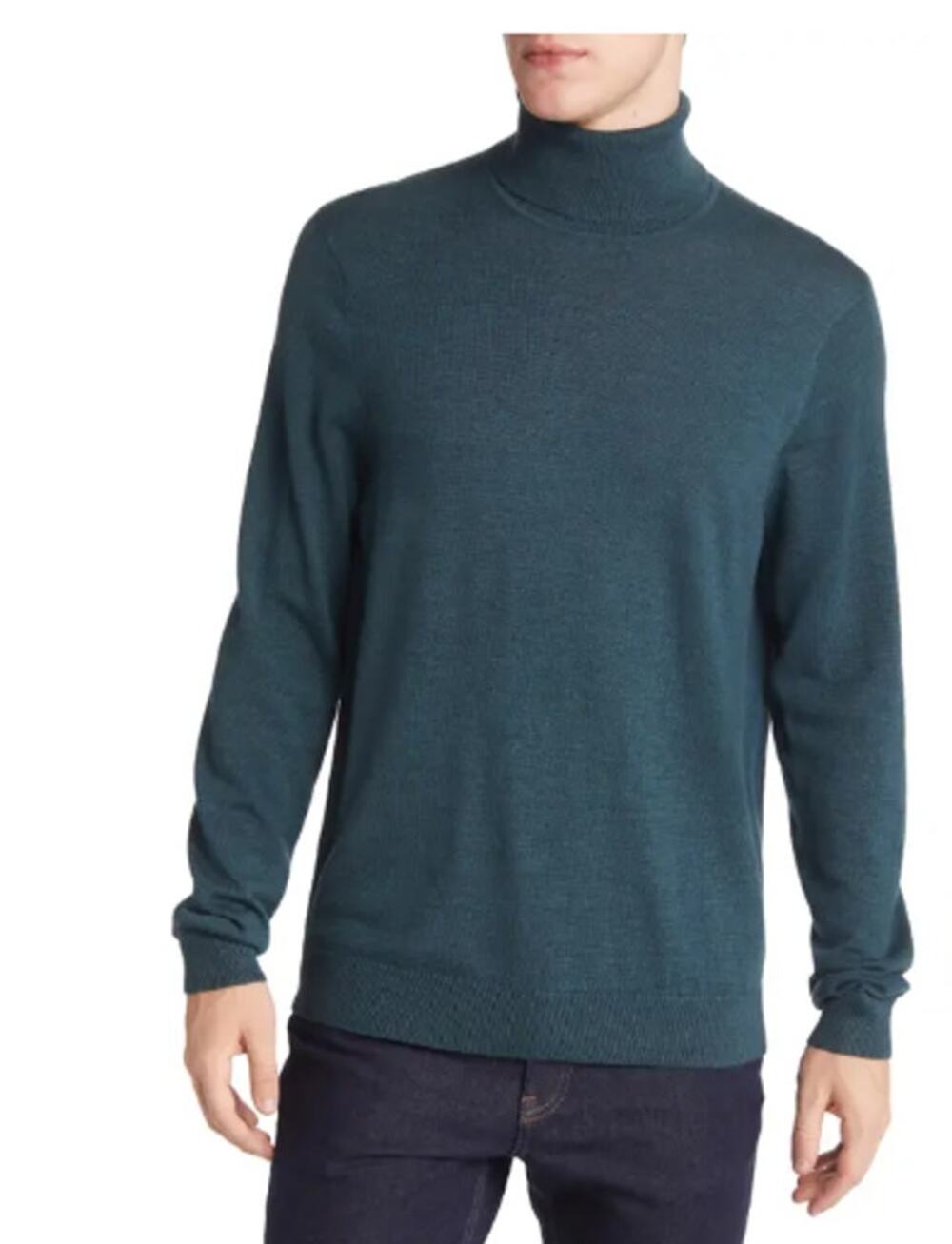 NORDSTROM Men's Turtleneck Sweater Large Teal Green Merino Wool Washable NWT